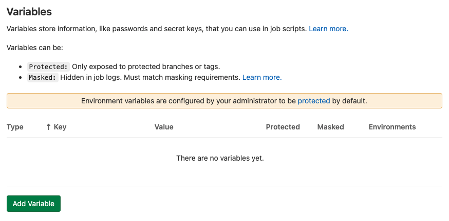 GitLab settings, add variables